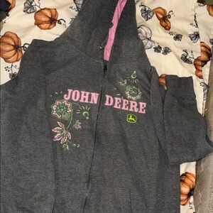 John Deere Dark Gray Hoodie with Pink Floral Design